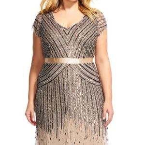 Adrianna Papell Champagne Gold Cap-sleeve dress